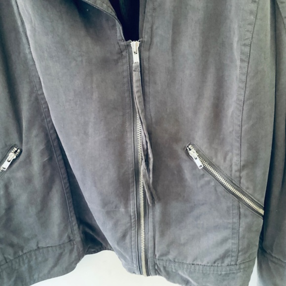 Long Tall Sally Jacket Size 12 Lyocell Gray Double Breasted Zipper Moto Biker - Picture 6 of 13